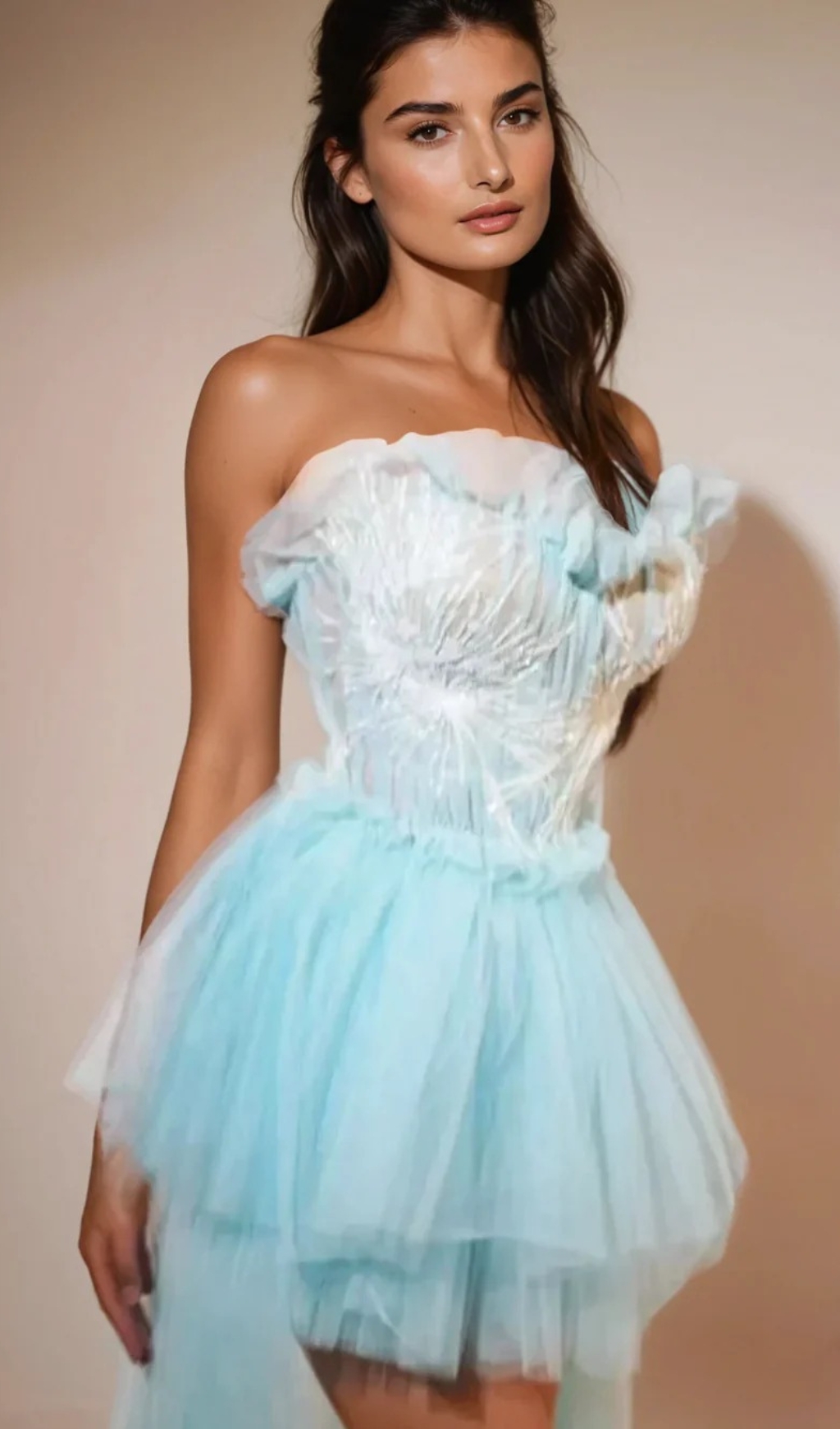 e7fd23d8f1bb4181650fafbb48478345.jpg Fashionslee Women Kalene Strapless Ruffle Tulle Dress In Blue