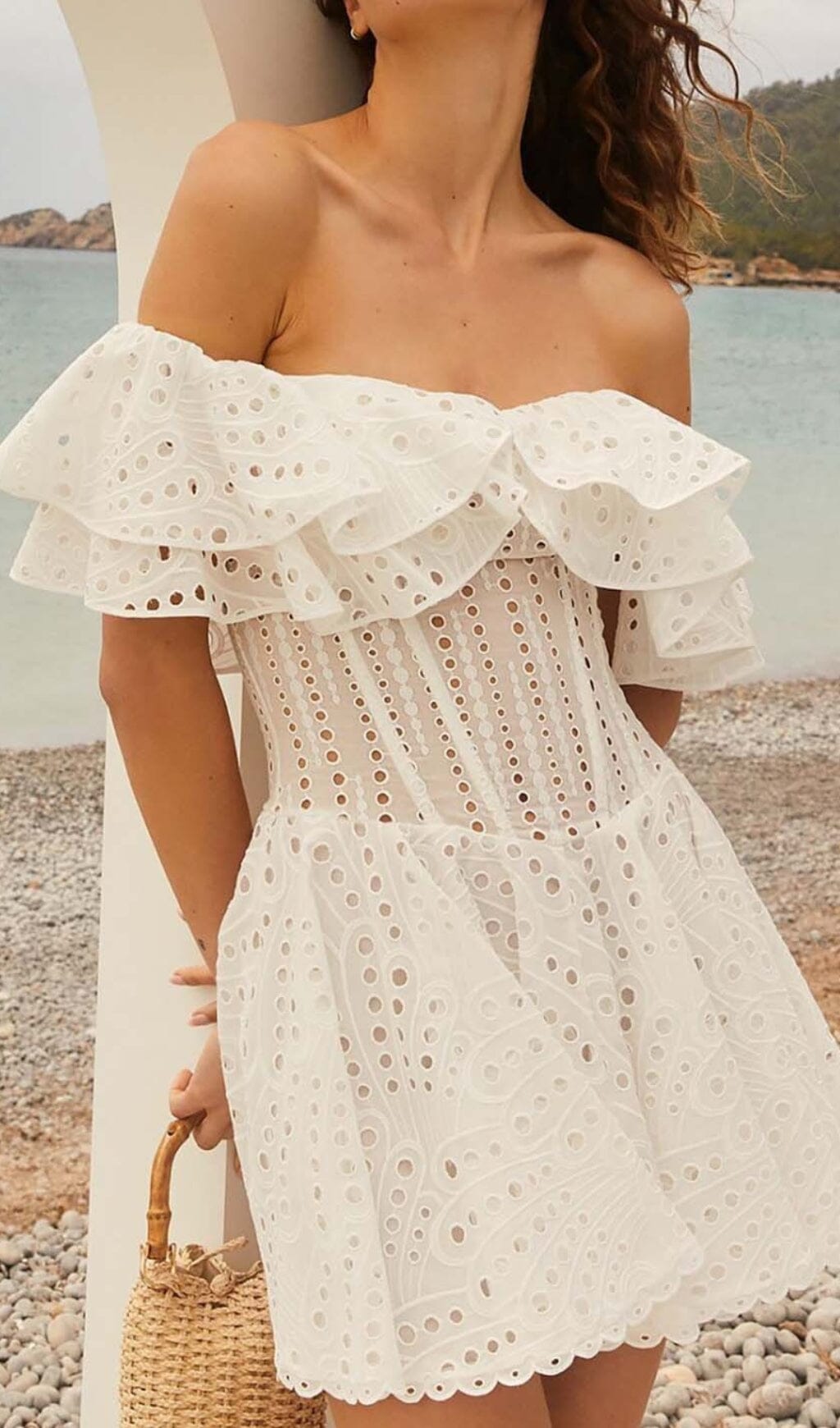 Fashionslee Women Off-Shoulder Print Mini Dress In White