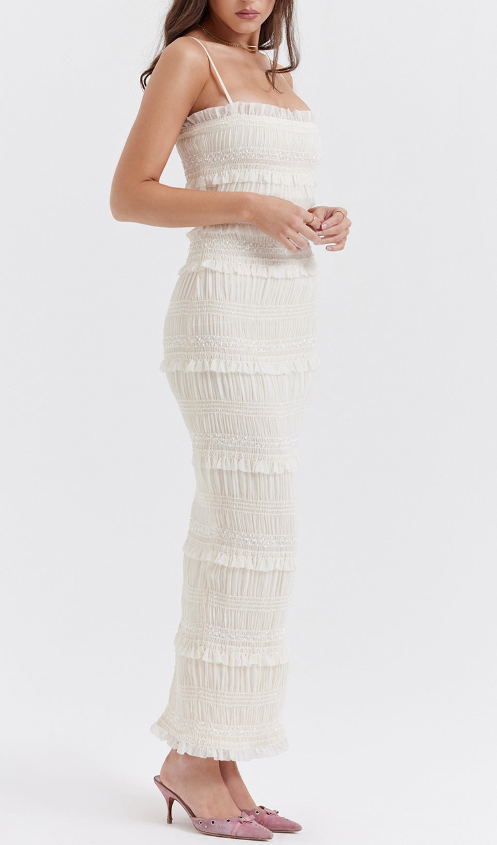 e8394cca60b966a5a82f9de4bd83a3e2.jpeg Fashionslee Women Ivory Sequin Pleat Maxi Dress