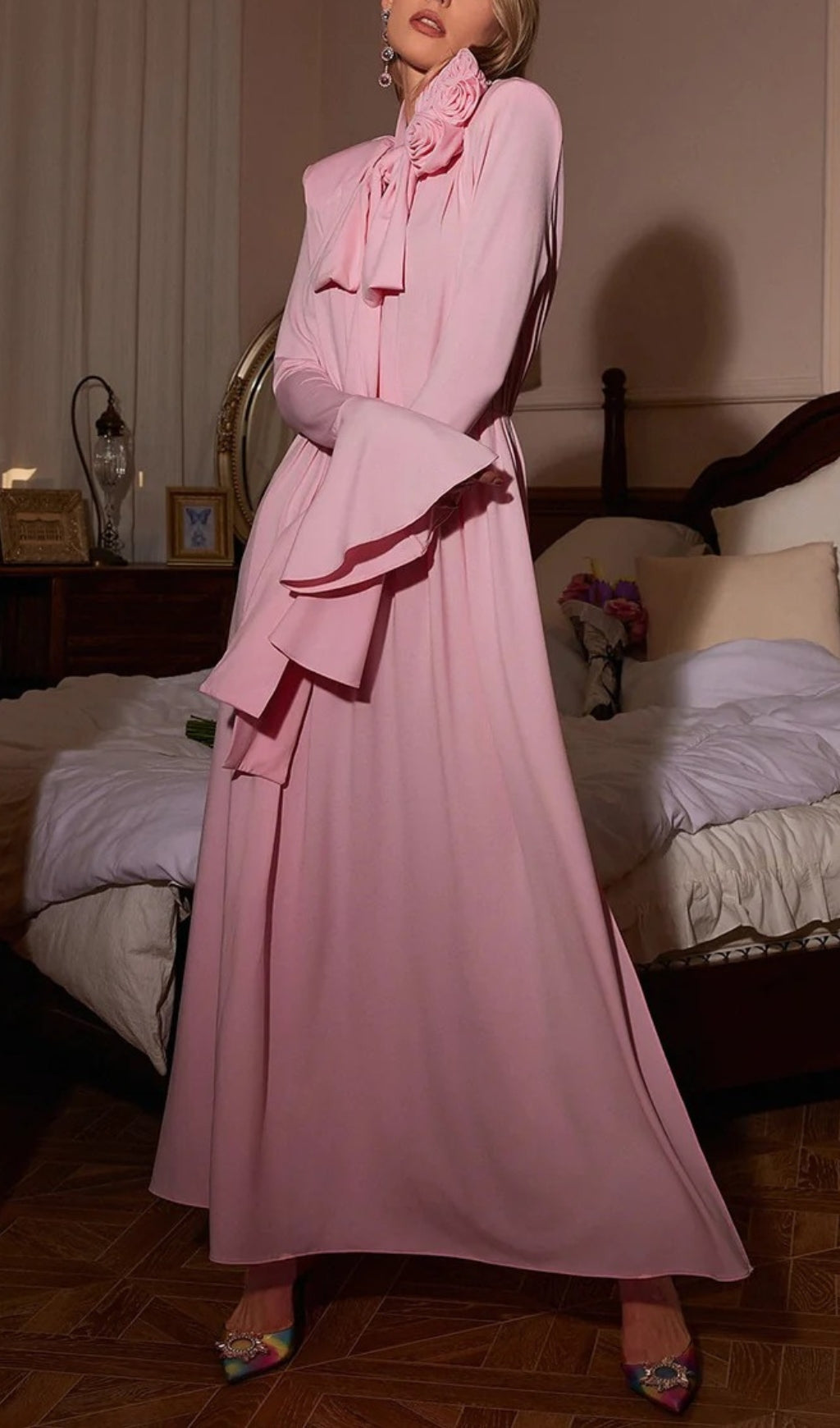 e84658bc5d61085fe0b9c1eecae494c0.jpeg Fashionslee Women Aiko Pink Flower Embellished Maxi Dress