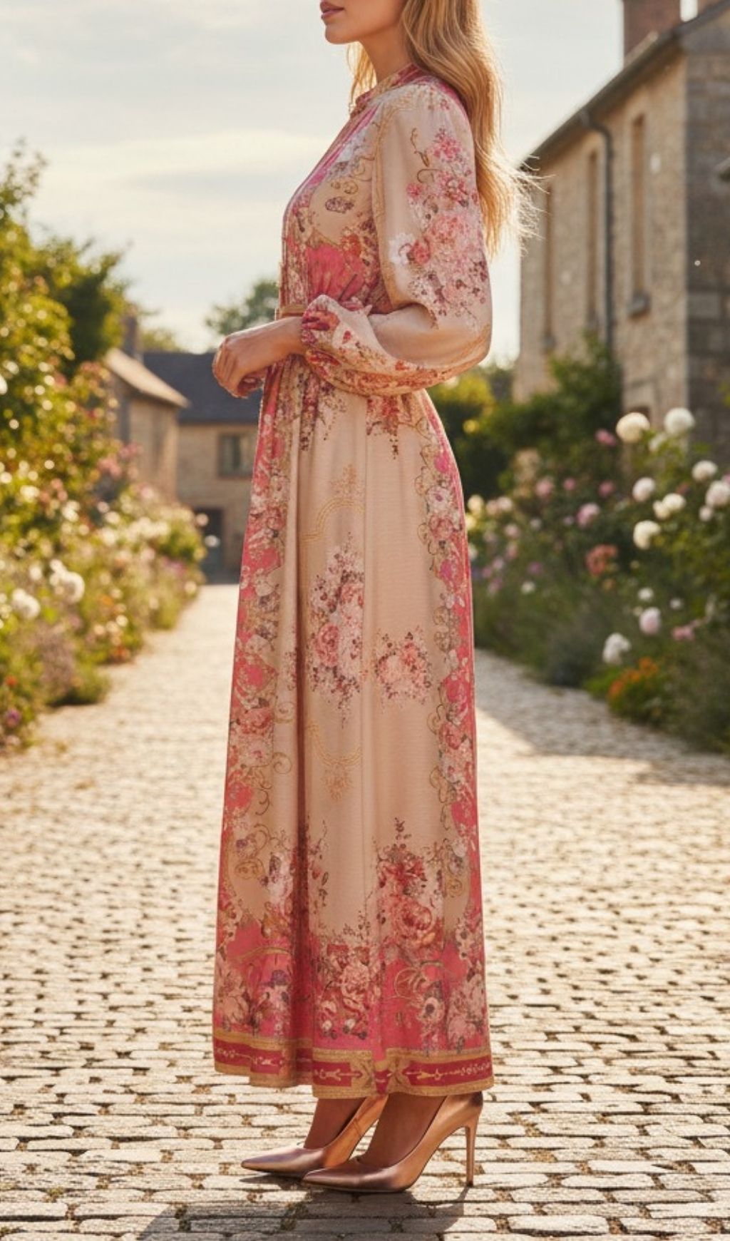 Fashionslee Women Kamillia Pink Floral Long Sleeve Maxi Dress