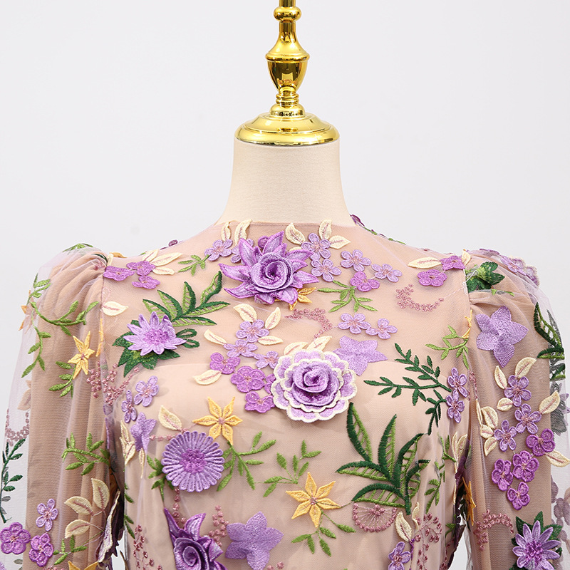 Fashionslee Women Emrys Flower Embroidery Long Sleeve Mini Dress