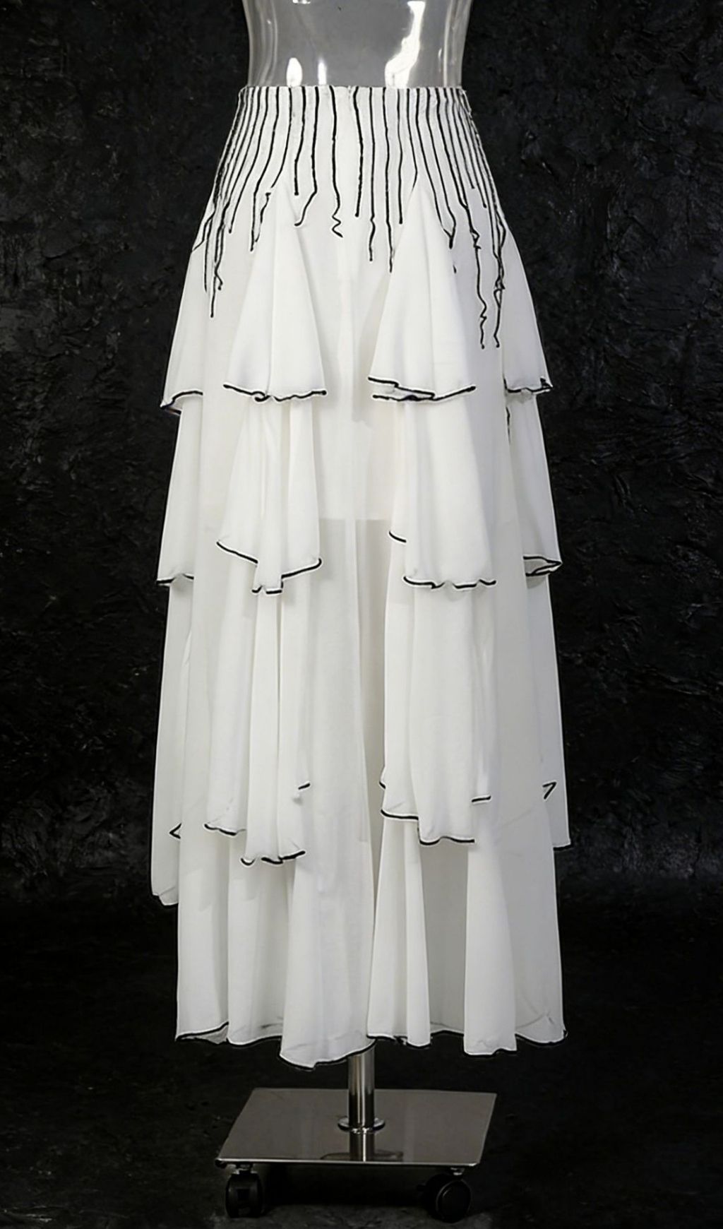 Fashionslee Women Kaycee White Layered Ruffle Maxi Skirt