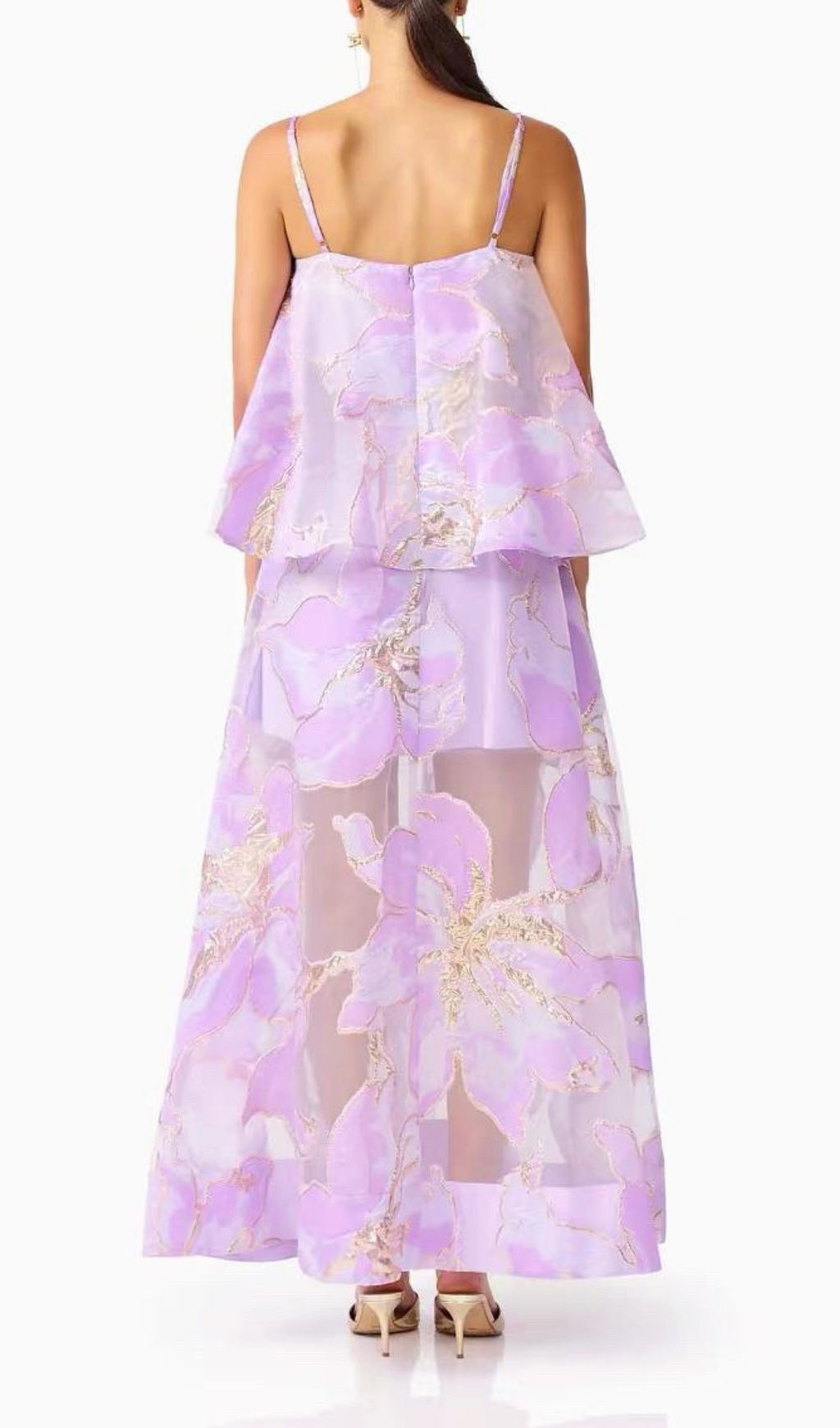 Fashionslee Women Kiden Purple Strappy Floral Midi Dress