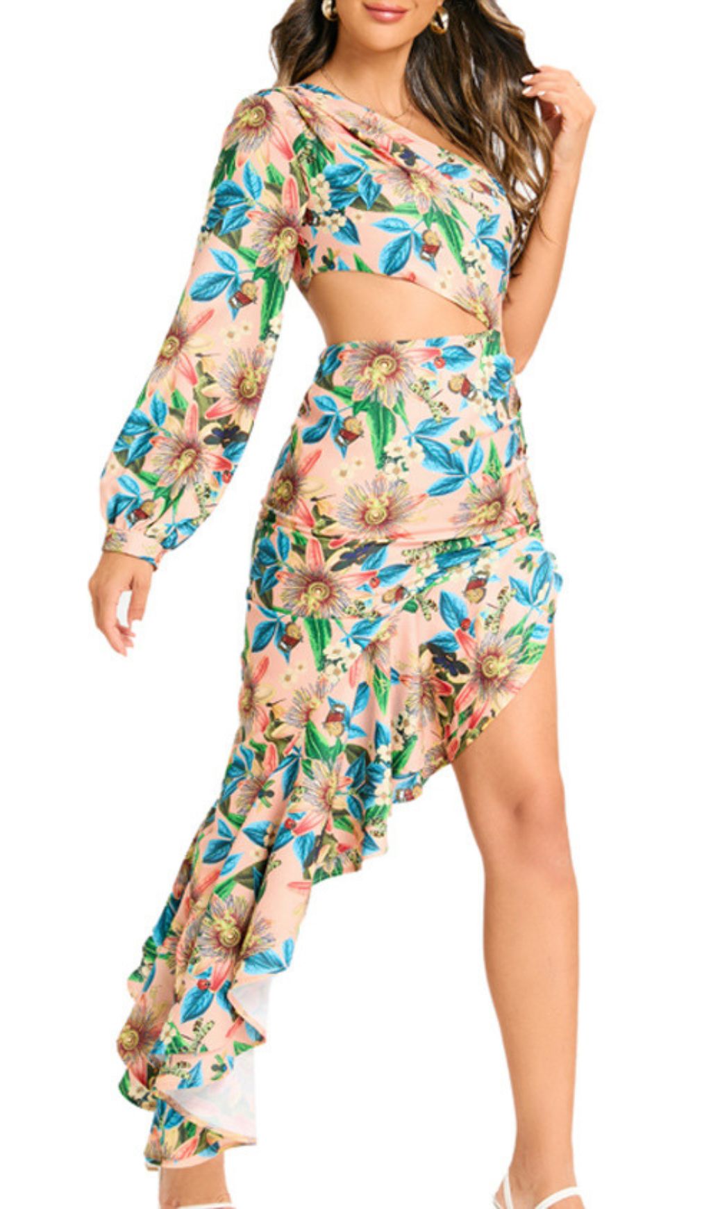 Fashionslee Women Javen Floral Printed One-Shoulder Maxi Dress