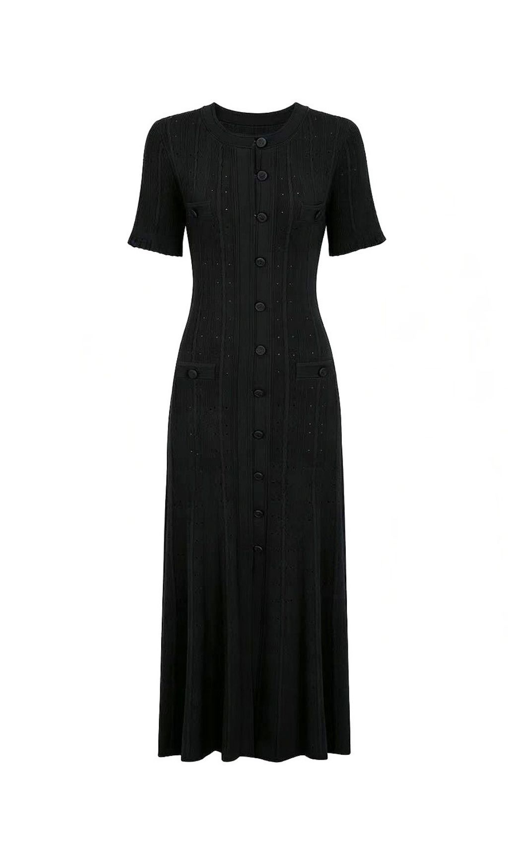 Fashionslee Women Kilenya Black Knit Short Sleeve Midi Dress