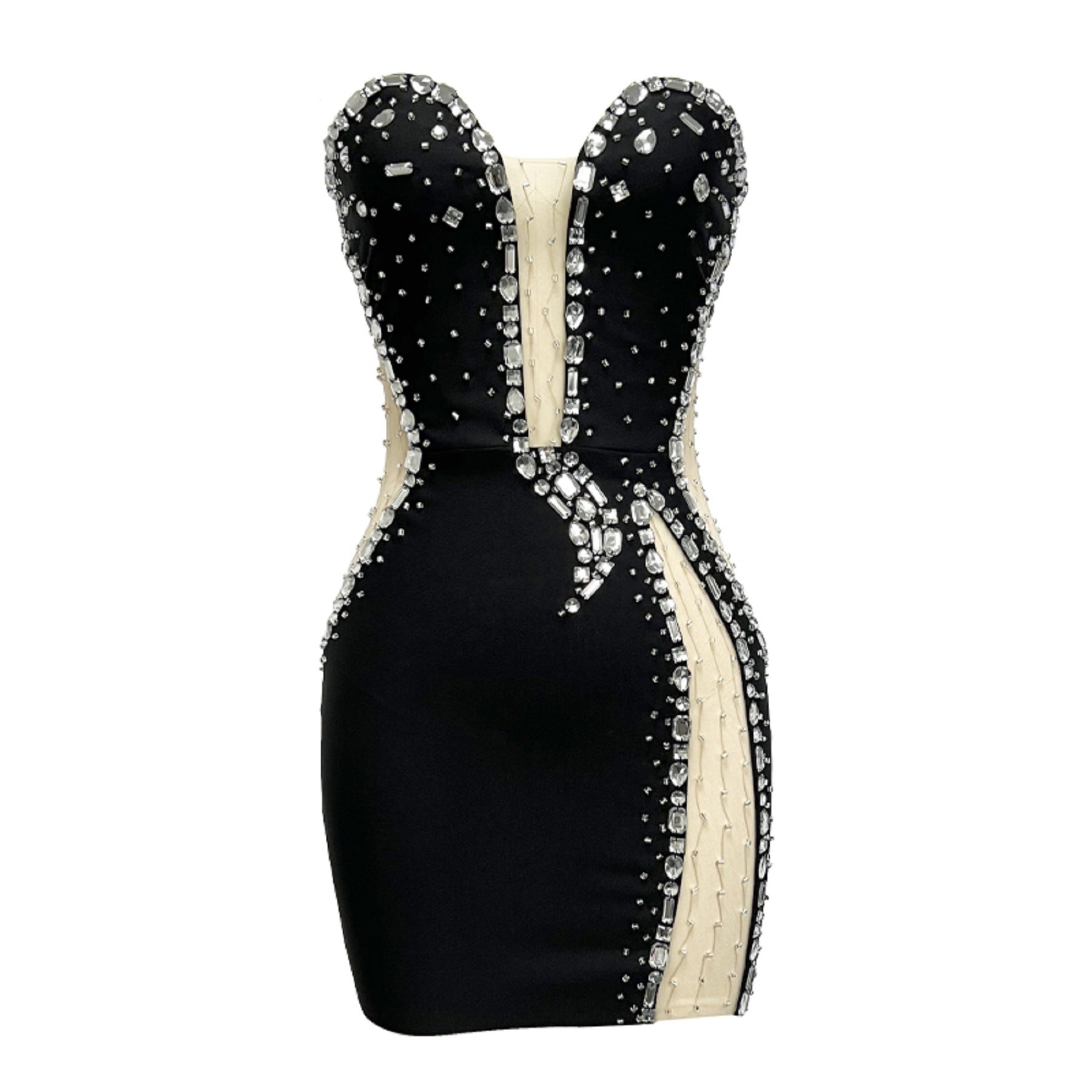 Fashionslee Women Strapless Rhinestone Bandage Dress In Black