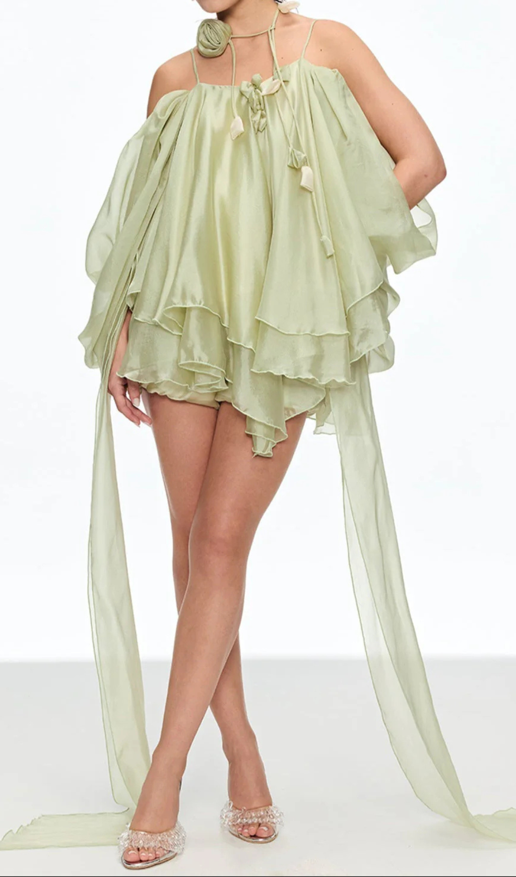 Fashionslee Women Galini Green Flower Mini Dress