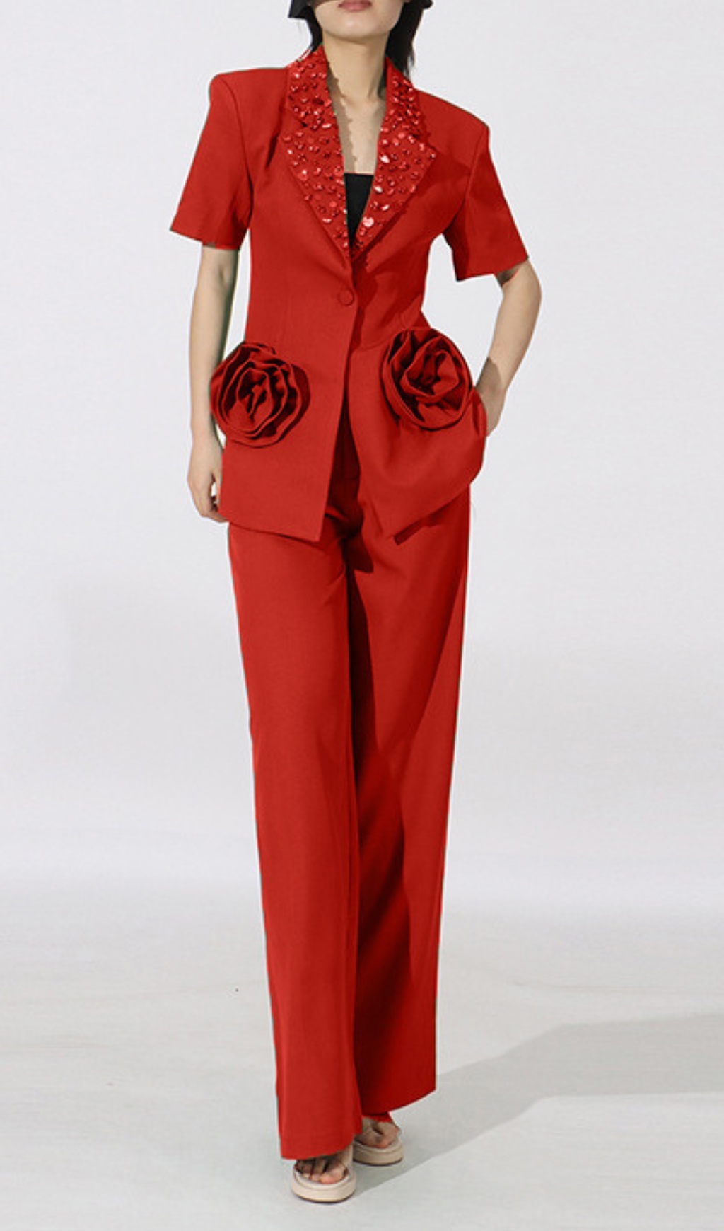 Fashionslee Women Enola Flower Diamond Blazer & Pants Set