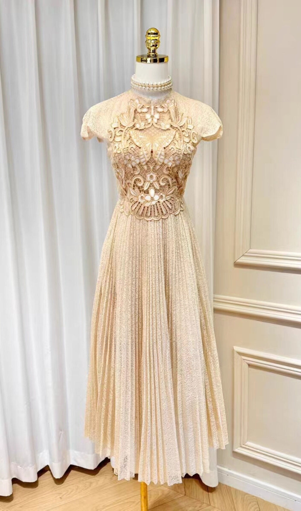 e93612f73099cf29fc3f000768b64397.jpeg Fashionslee Women Pleated Embroidery Midi Dress In Beige