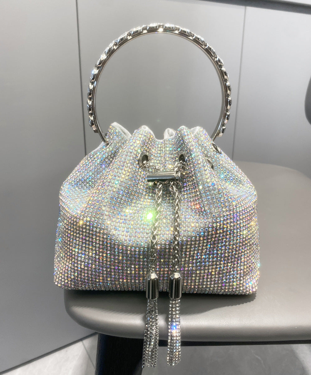 GLAM CRYSTAL BUCKET BAG IN SILVER - OWNCI
