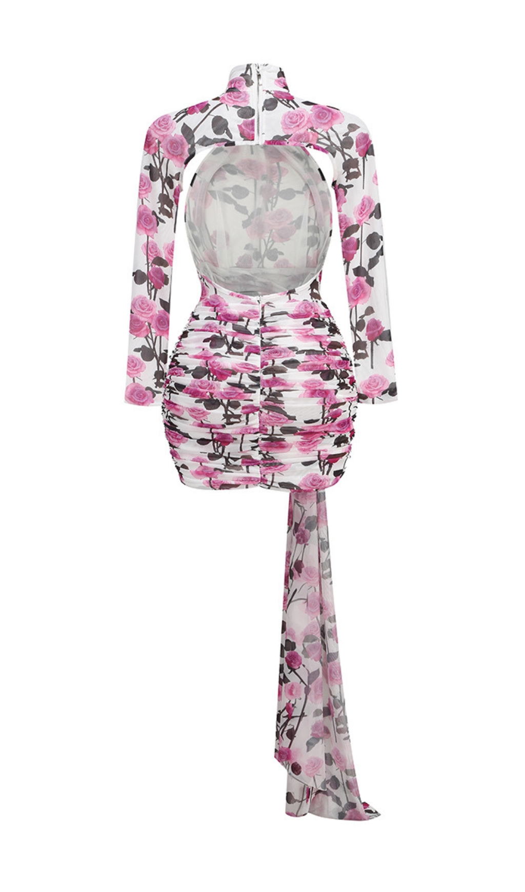 Fashionslee Women Brisa Rose Ruched Long Sleeve Mini Dress