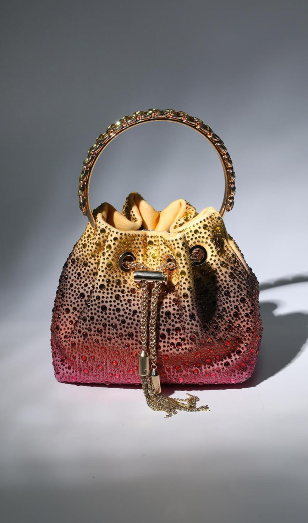 Fashionslee Women Crystal Embellished Bucket Bag In Ombre