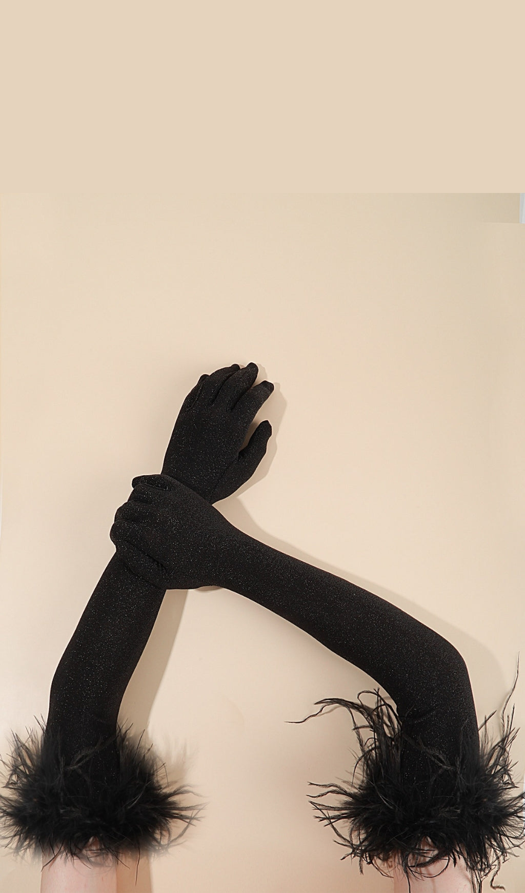 Fashionslee Women Black Feather Gloves