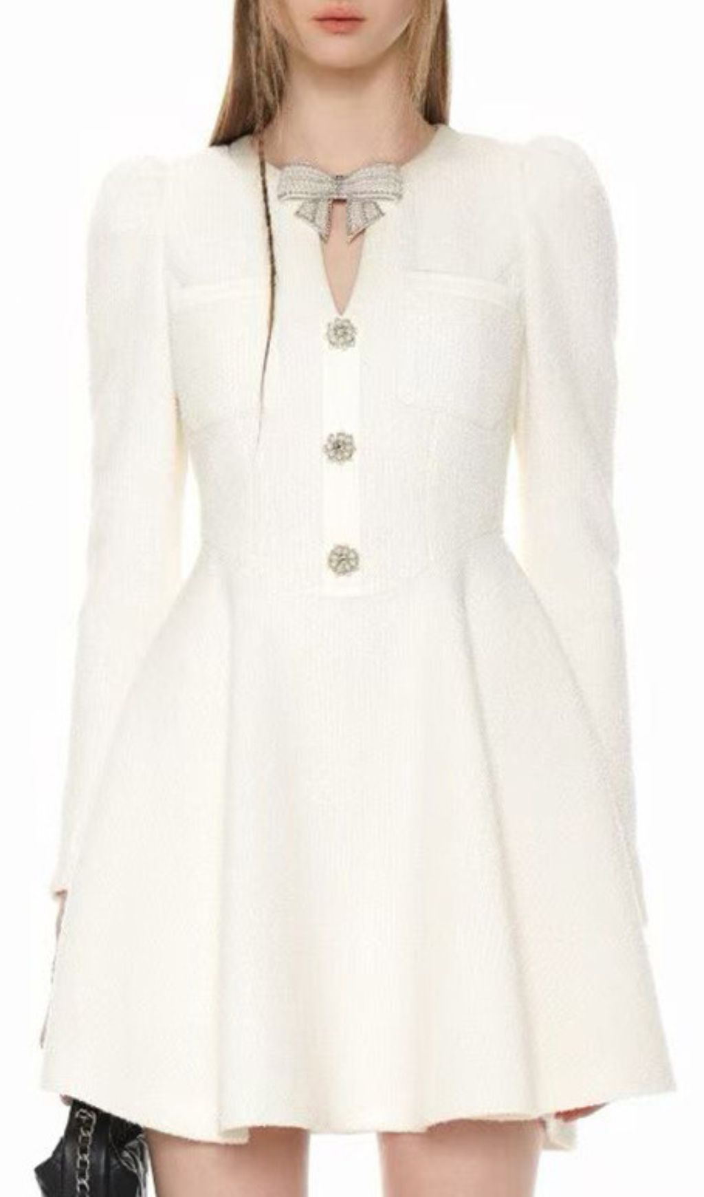 e98738cc1e70d510c53858fec442dc36.jpg Fashionslee Women Italia White Bow Long Sleeve Mini Dress