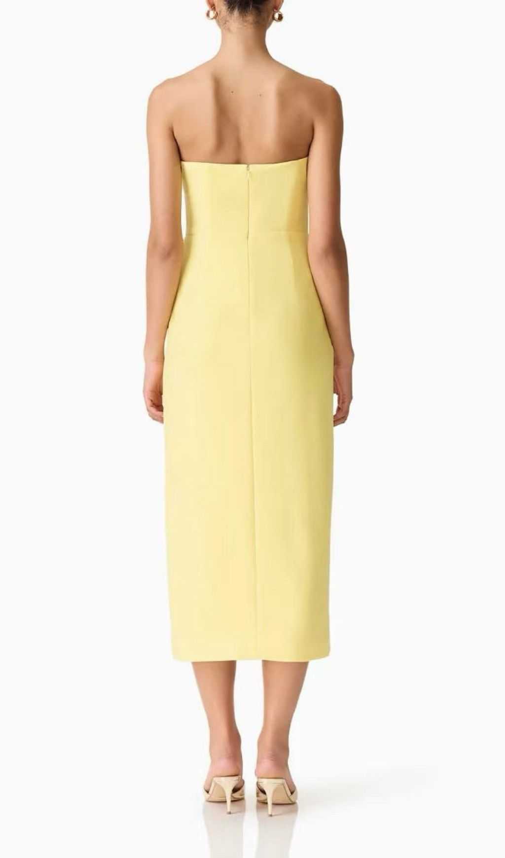 Fashionslee Women Kifle Yellow Strapless Embroidery Flower Midi Dress