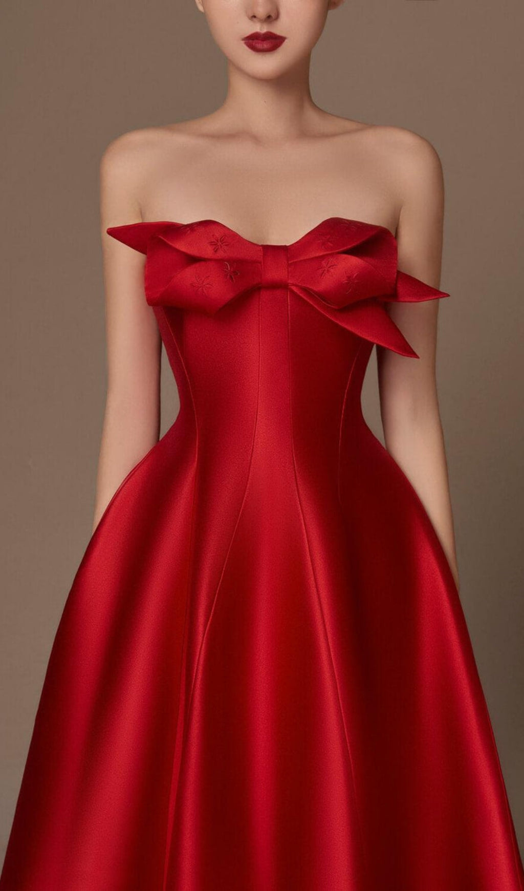 Fashionslee Women Avani Red Flared Semi-Heart Neck Taffeta Dress