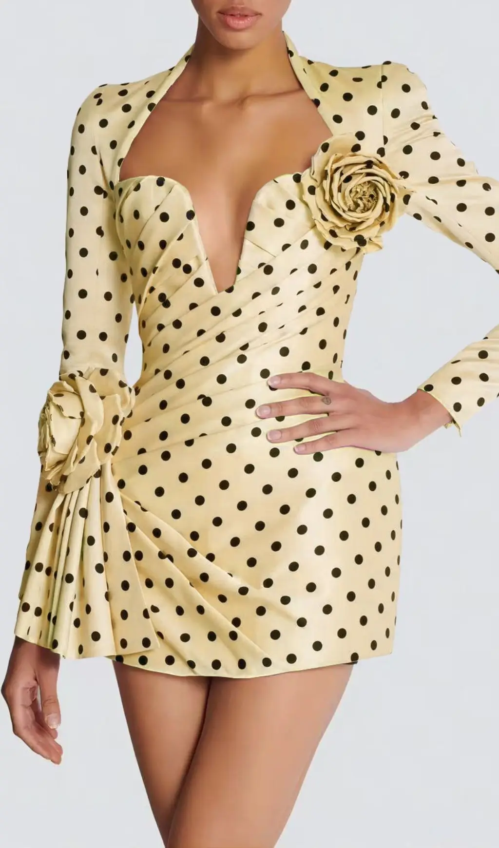 Fashionslee Women Polka Yellow Dots Short Printed Dress