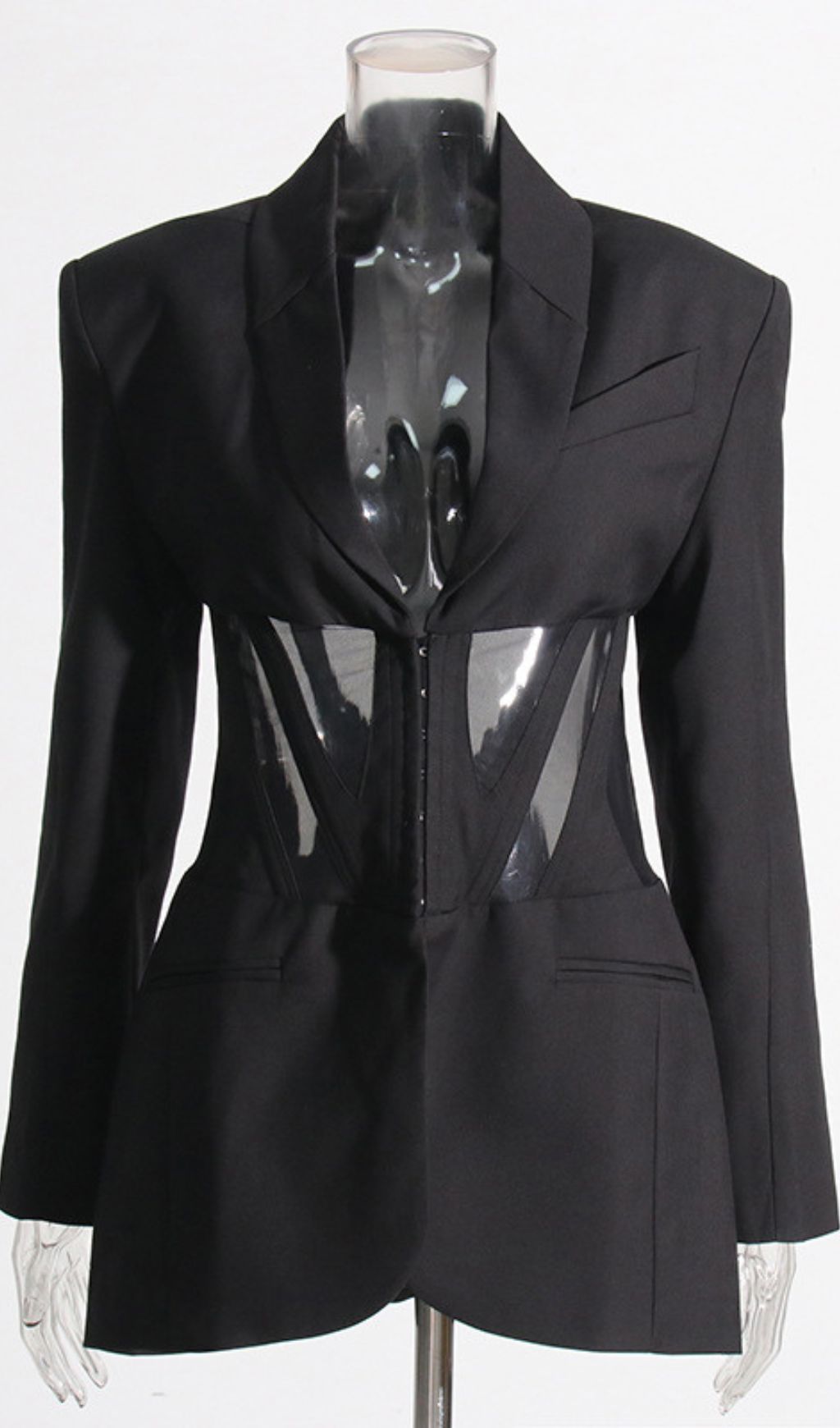 e9d1cf04e16942d49de998dbe656bdcb.jpg Fashionslee Women Paneled Perspective Blazer In Black