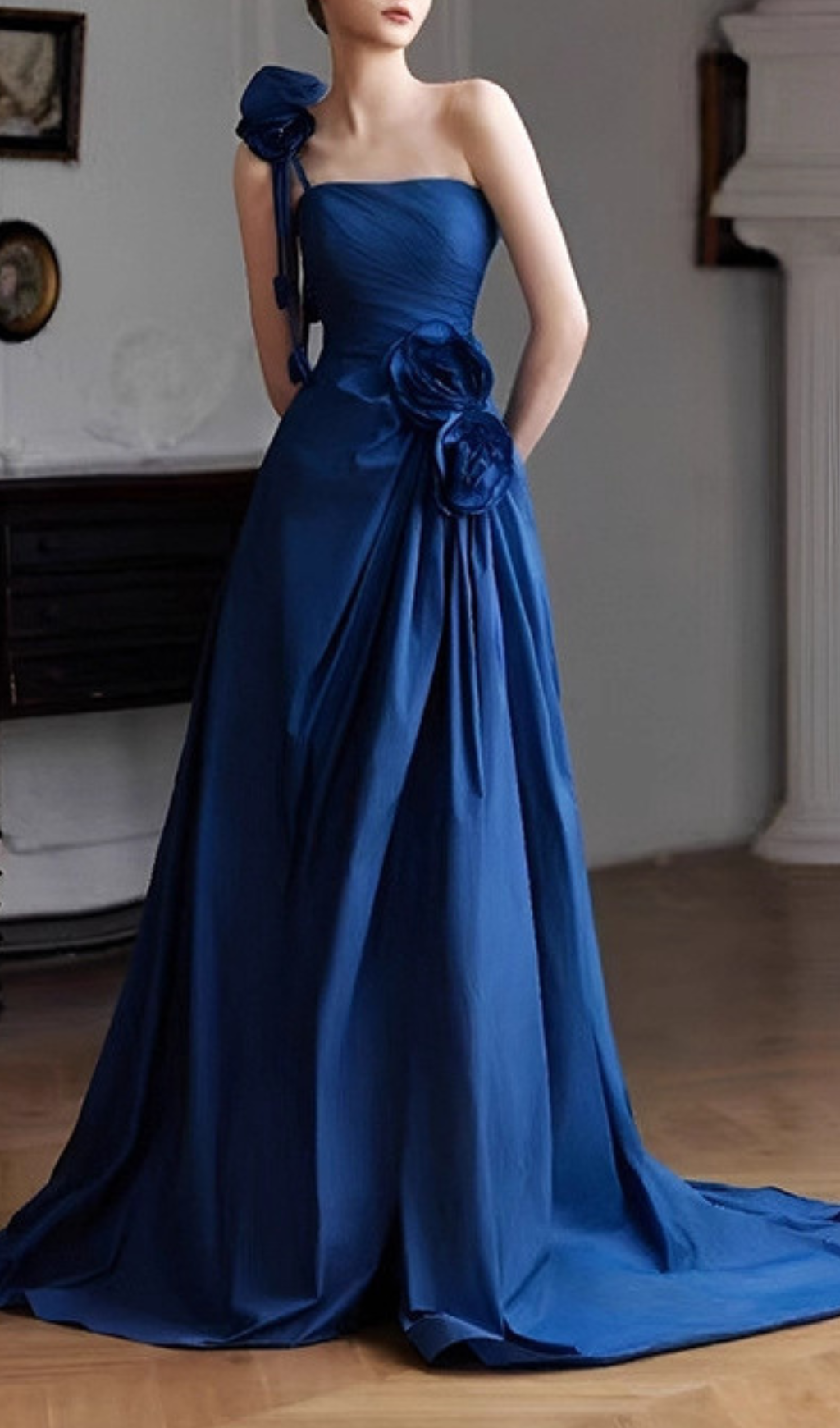 Fashionslee Women Harva Blue Flower Embellished Maxi Dress