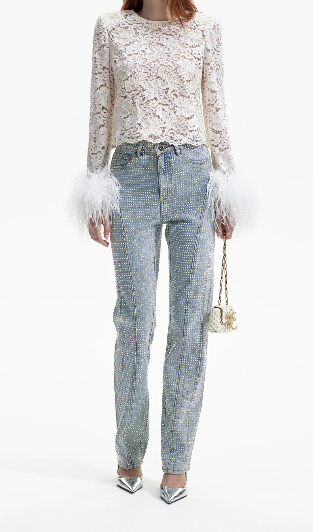 Fashionslee Women Akihito Cream Cord Lace Feather Top