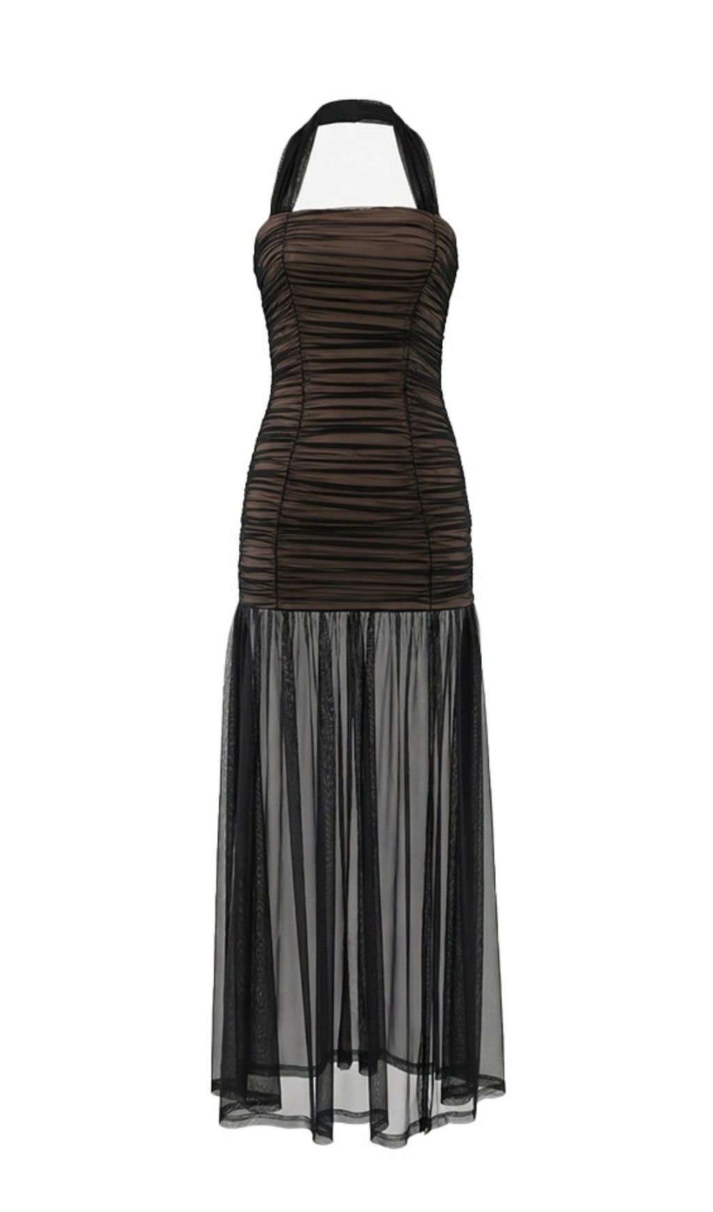 ea1a17b2bf74b2abd986254ea4d63f18.jpg Fashionslee Women Jadzia Black Halter Ruched Mesh Maxi Dress