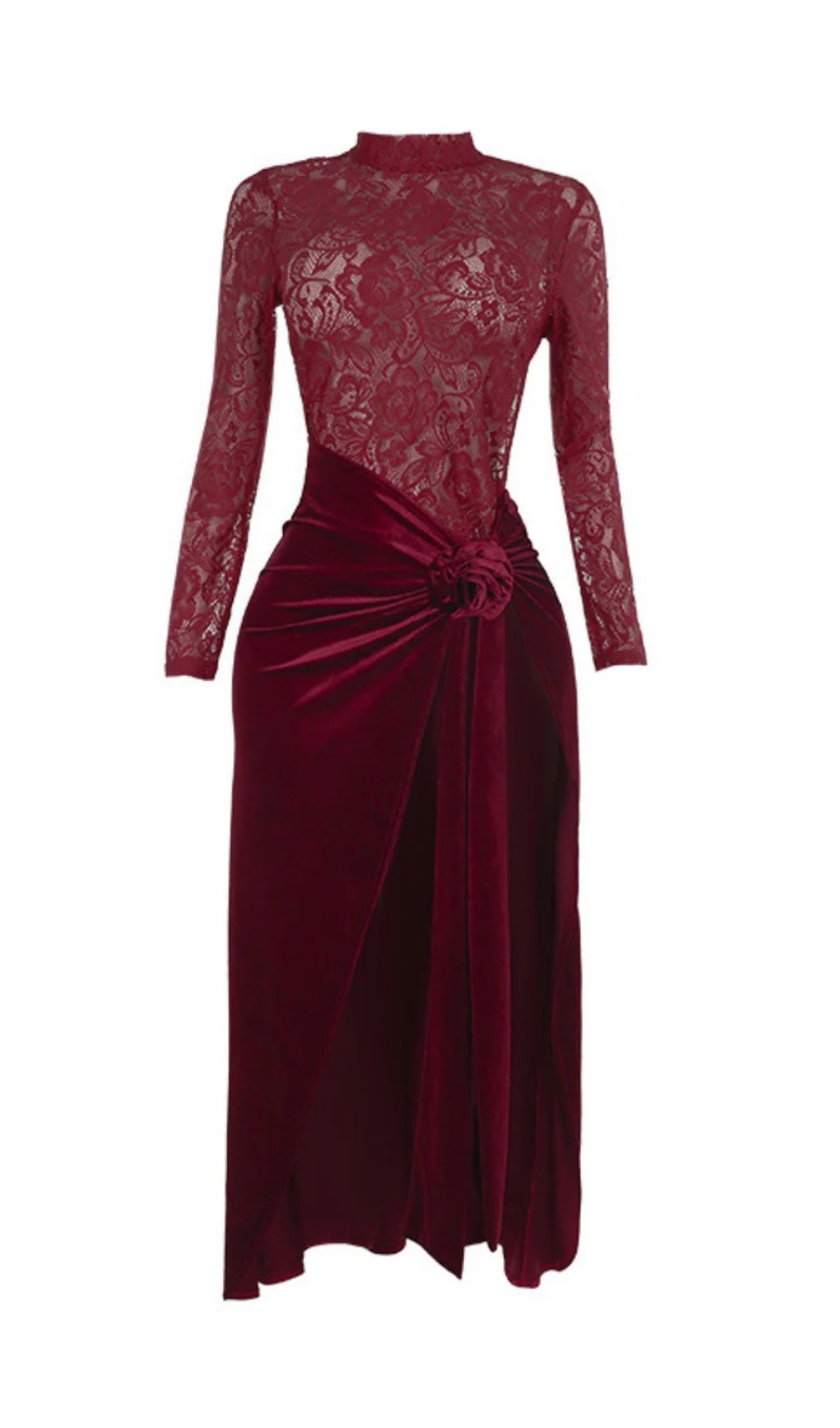 VELVET RUCHED MAXI DRESS WITH SPLIT - OWNCI VELVET RUCHED MAXI DRESS WITH SPLIT - OWNCI