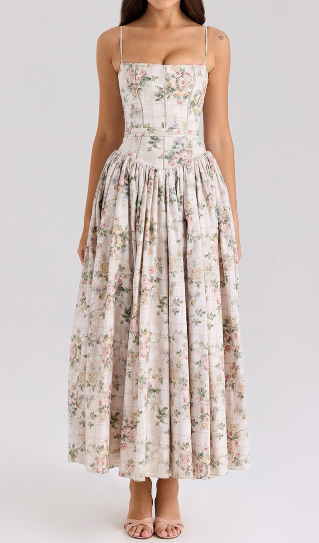 Fashionslee Women Ashira Beige Floral Maxi Dress