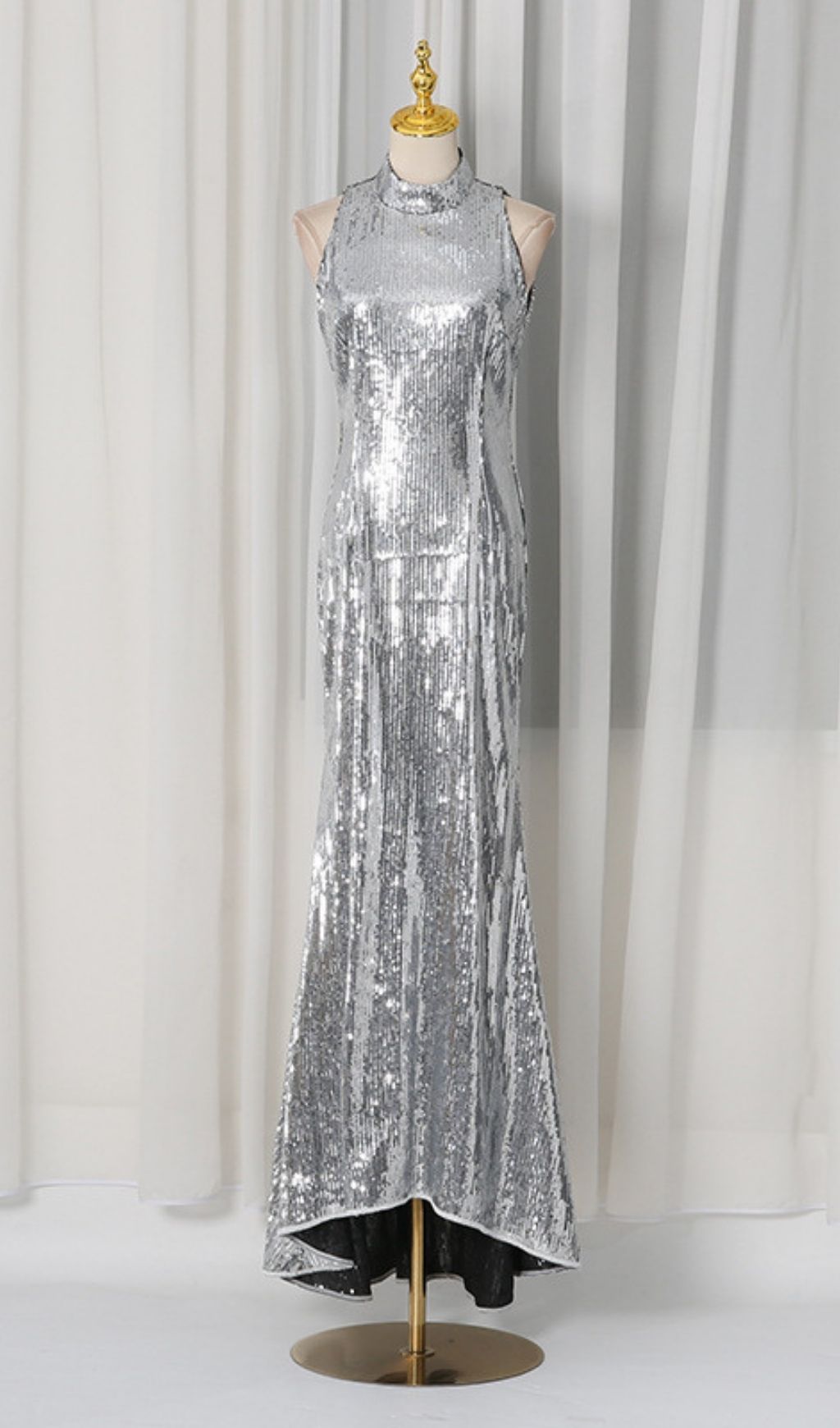 Fashionslee Women Kisha Silver Sleeveless Sequin Maxi Dress