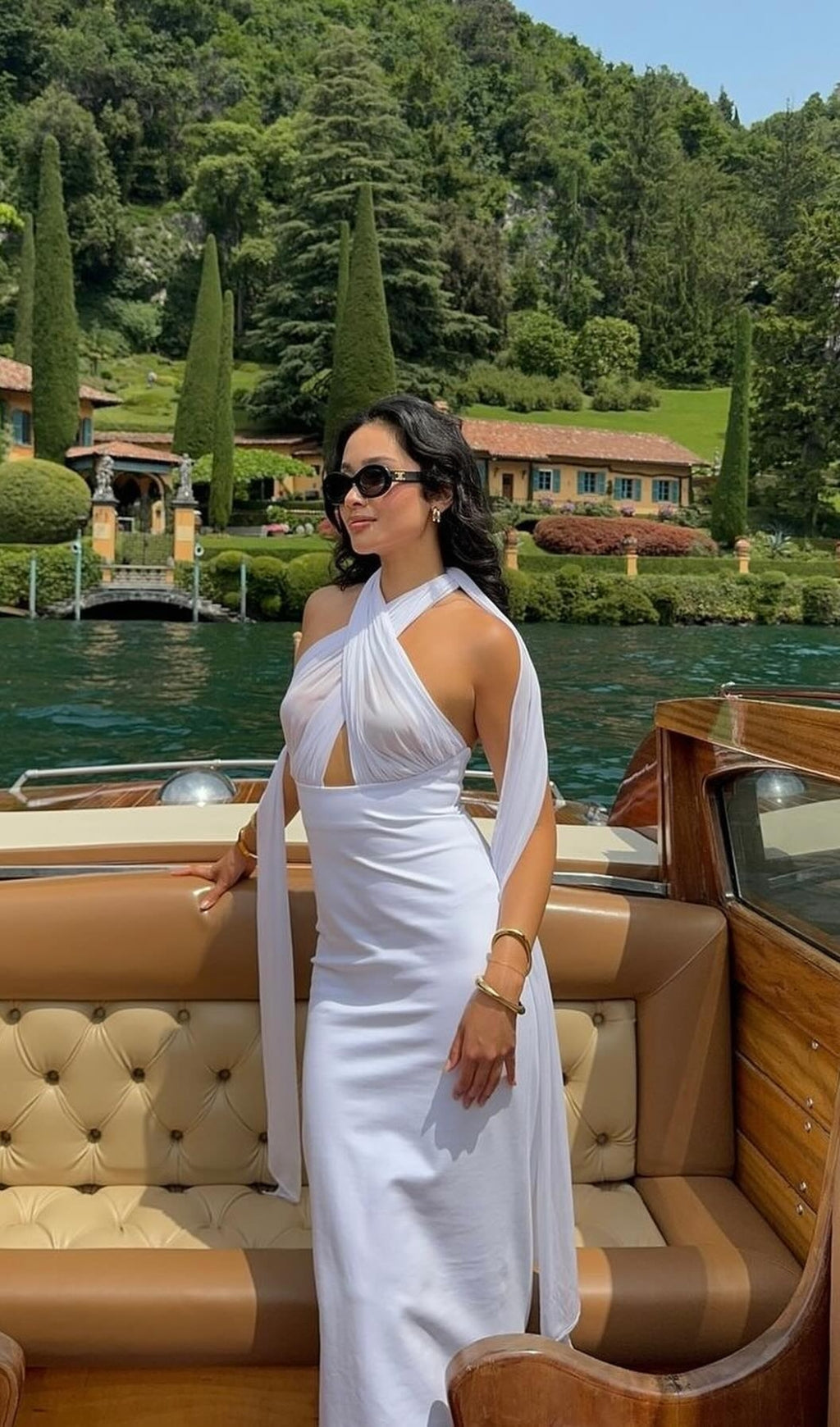 ea78886bb8a913faf4c770c2f5aac393.jpeg Fashionslee Women Brittney White Halter Draped Maxi Dress