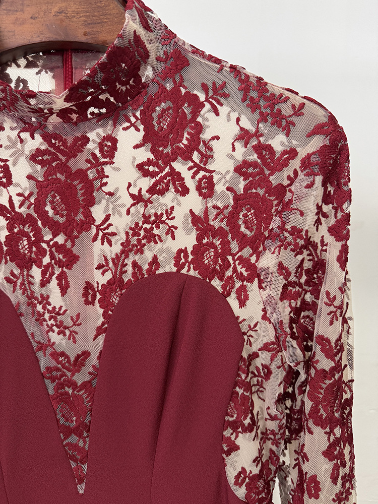 Fashionslee Women Kyler Red Embroidery Long Sleeve Maxi Dress