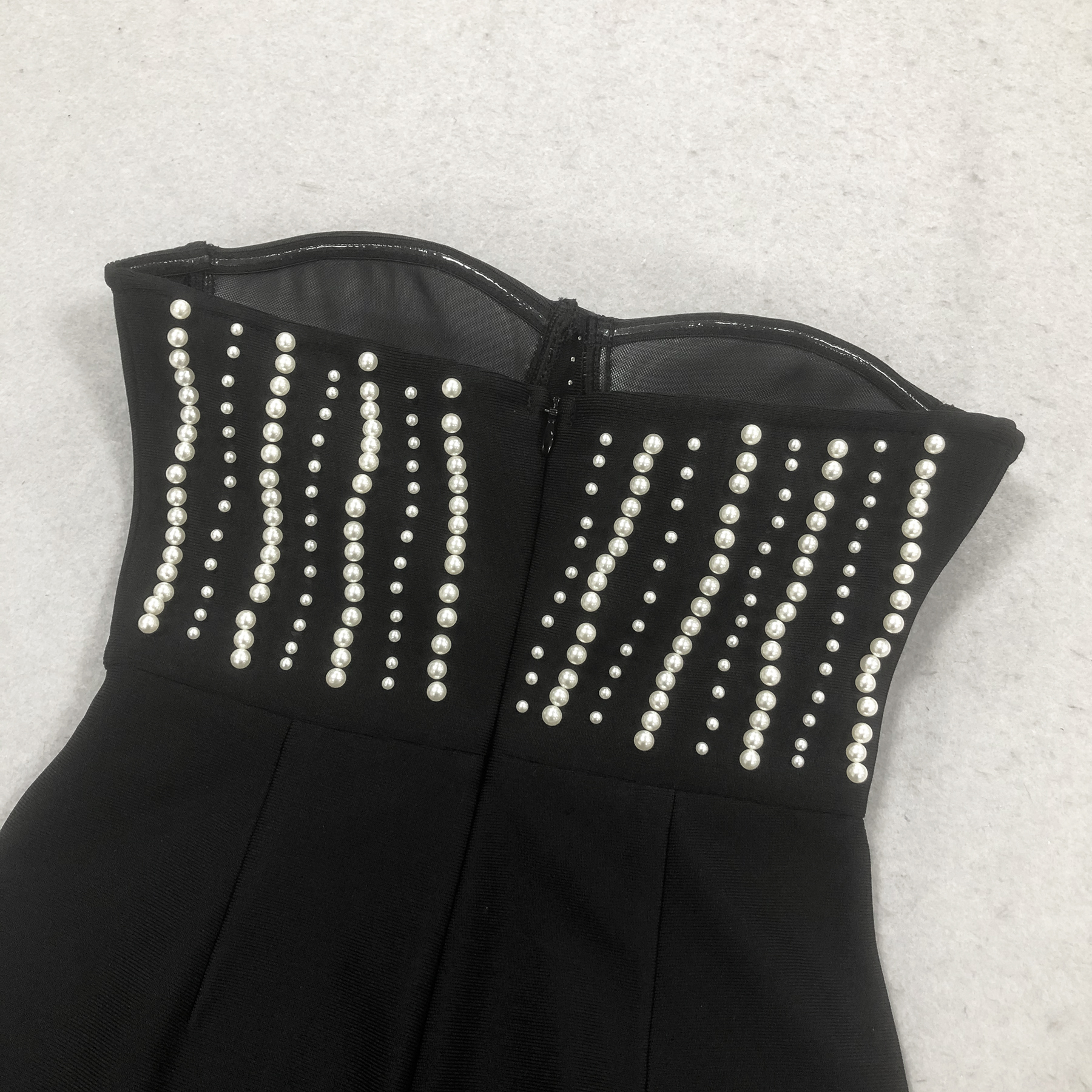 ea9f28623ff3c201b8922871cdcc2b79.jpg Fashionslee Women Strapless Bustier Pearl Jumpsuit Black