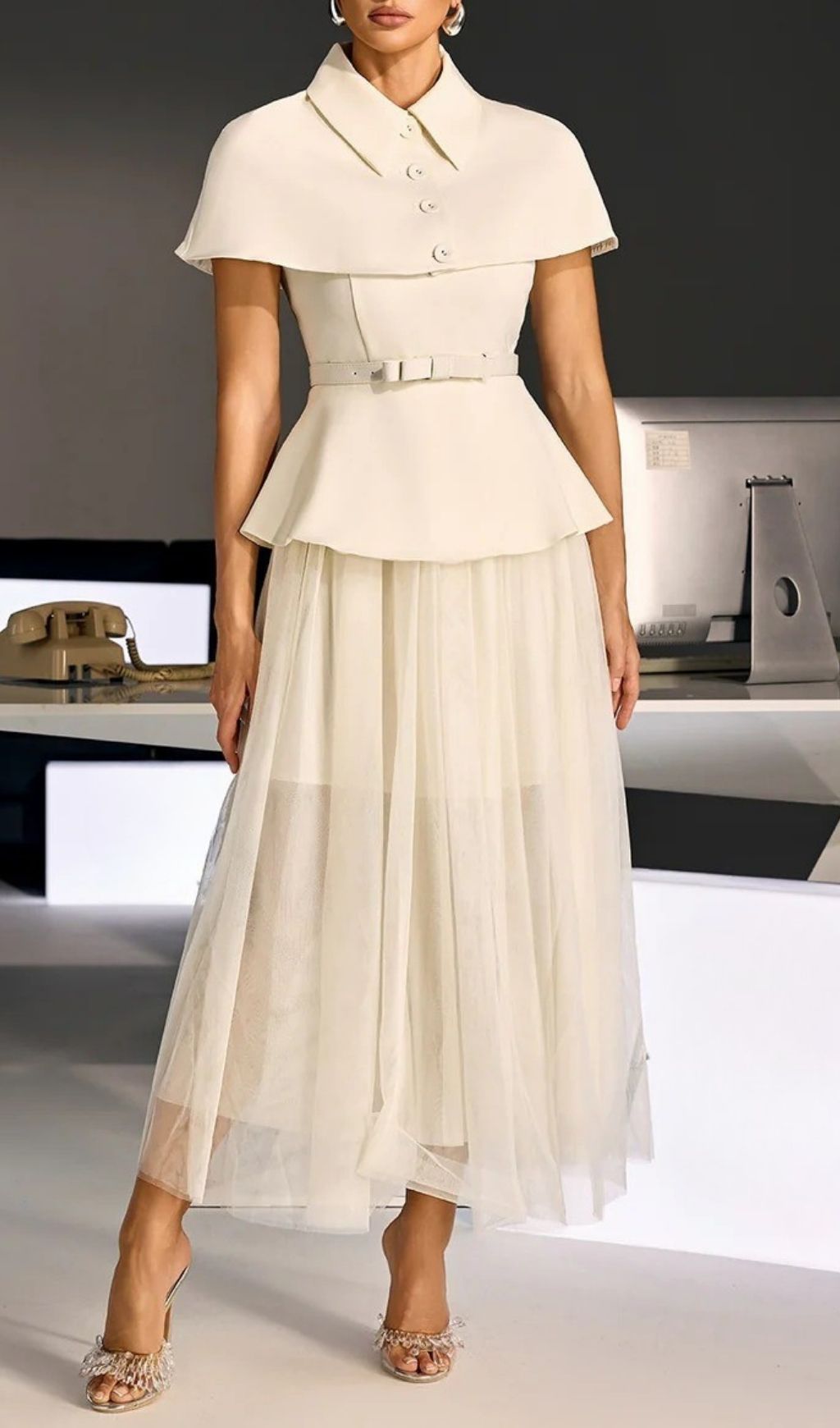 Fashionslee Women Larevix Cape Skirt Set With Belt