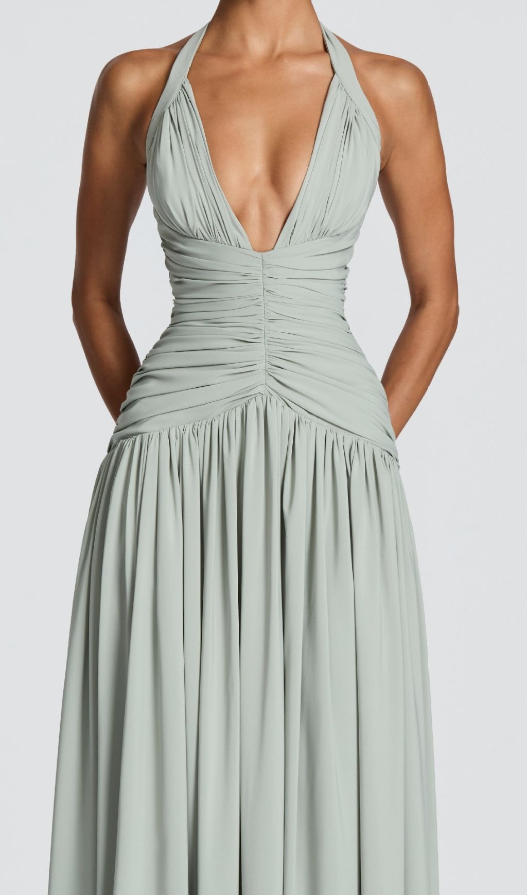 eac92e95c0c1d89ccc36d741c7405bba.jpg Fashionslee Women Kelley Celadon Halter Ruched Maxi Dress