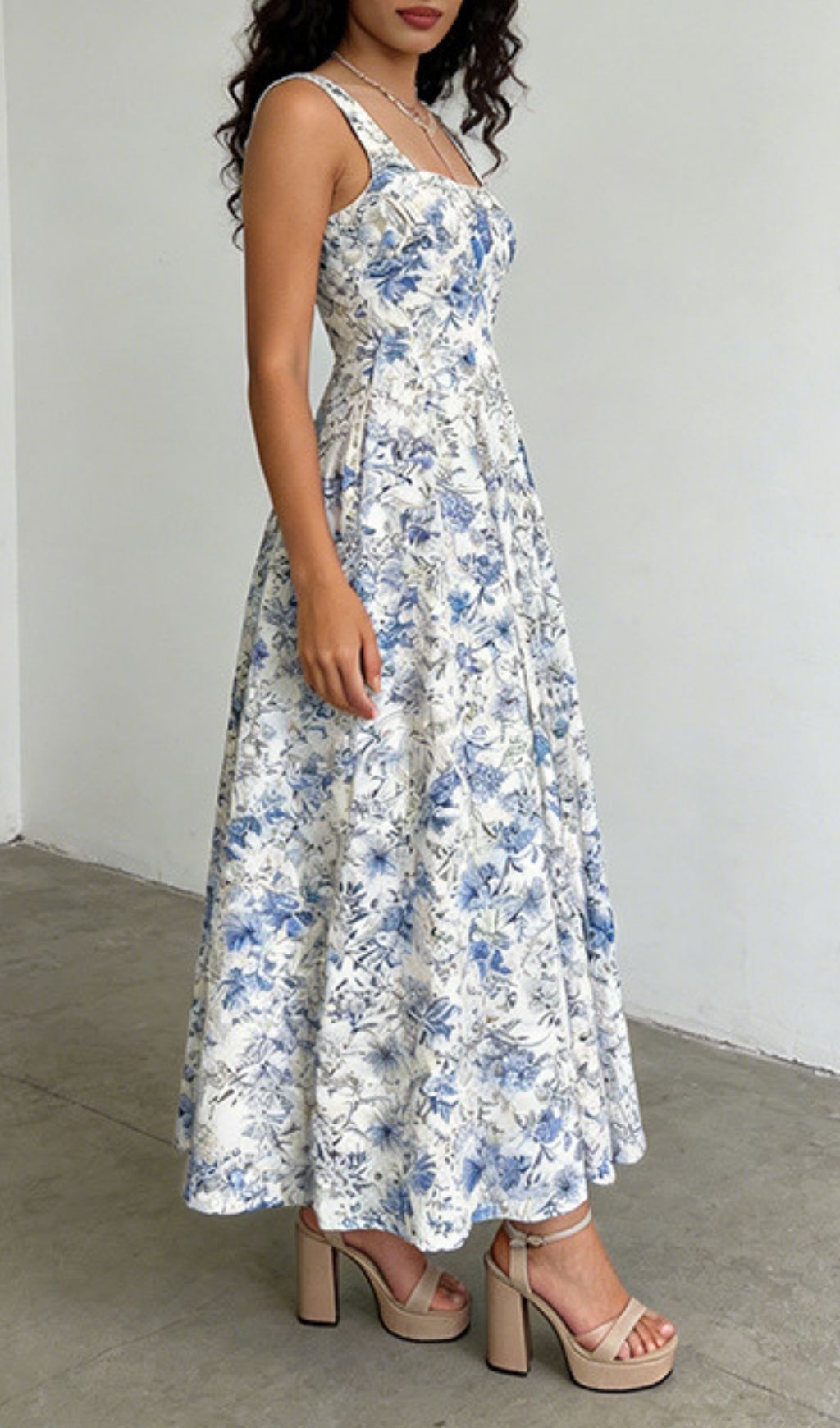 Fashionslee Women Kenia Blue Strappy Floral Maxi Dress