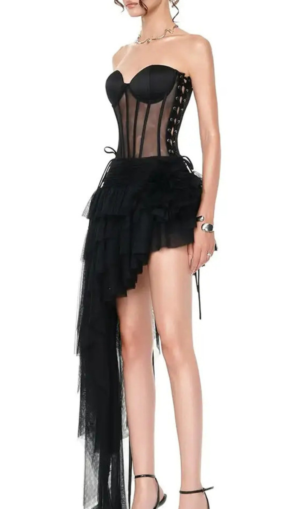 eafcd6743eeb2bdec709aaea98f48da2.png Fashionslee Women Gaetana Black Corset Top & Irregular Mesh Skirt Set