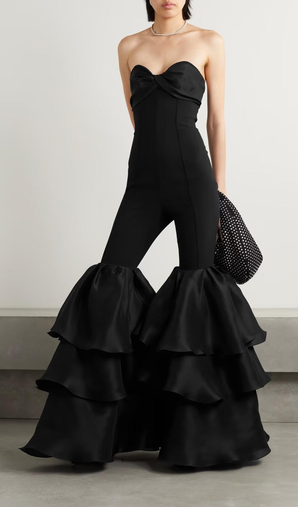 eb19d84672a7beb5ea02f86de92bf0ac.jpeg Fashionslee Women Black Strapless Jumpsuit With Tiered Ruffle Hem