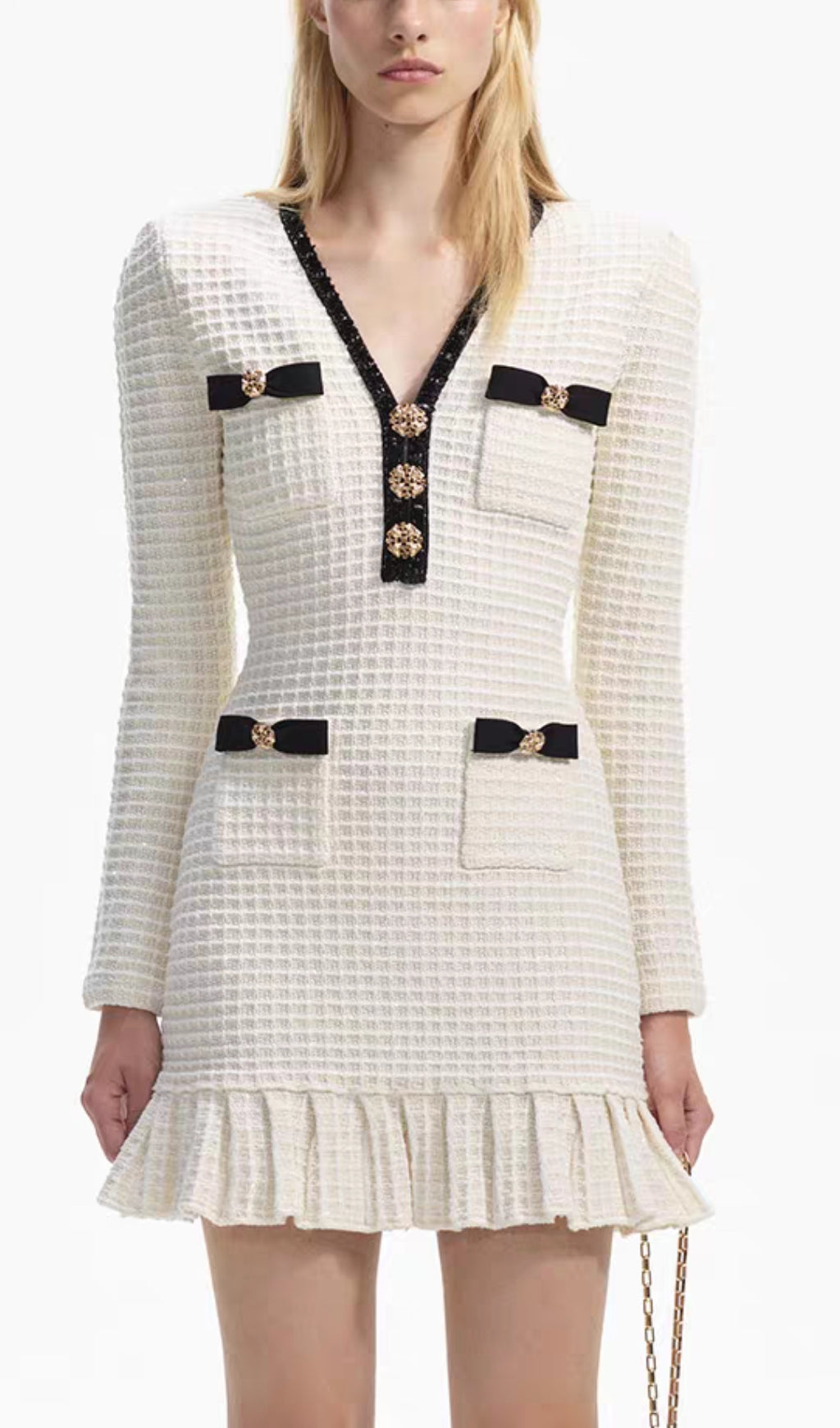 Fashionslee Women Athar Waffle Knit Ruffled Mini Dress