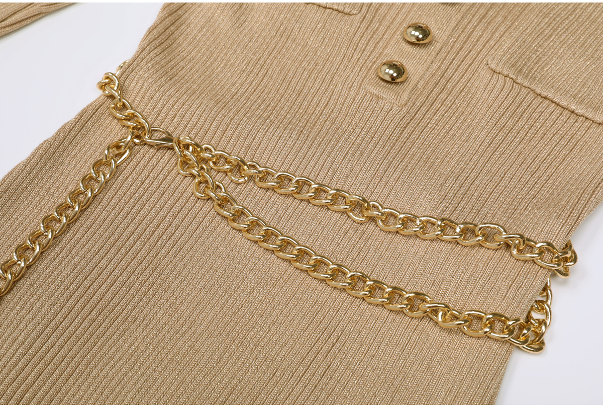 eb27bd5135a9ea0cf7d8209767e9a1fd.jpg Fashionslee Women Kimani Khaki Knit Long Sleeve Dress With Chain