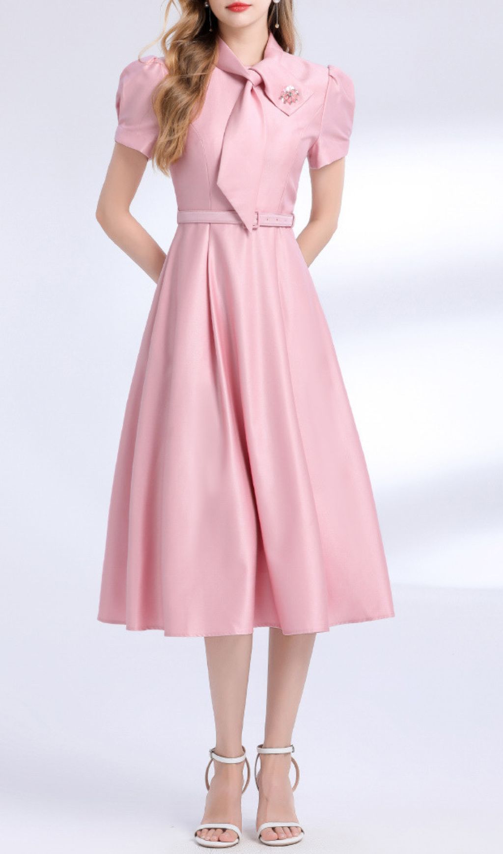 eb2e20dde3ec158e4ed07570e196c6a8.jpg Fashionslee Women Funa Pink Bow Tie Midi Dress