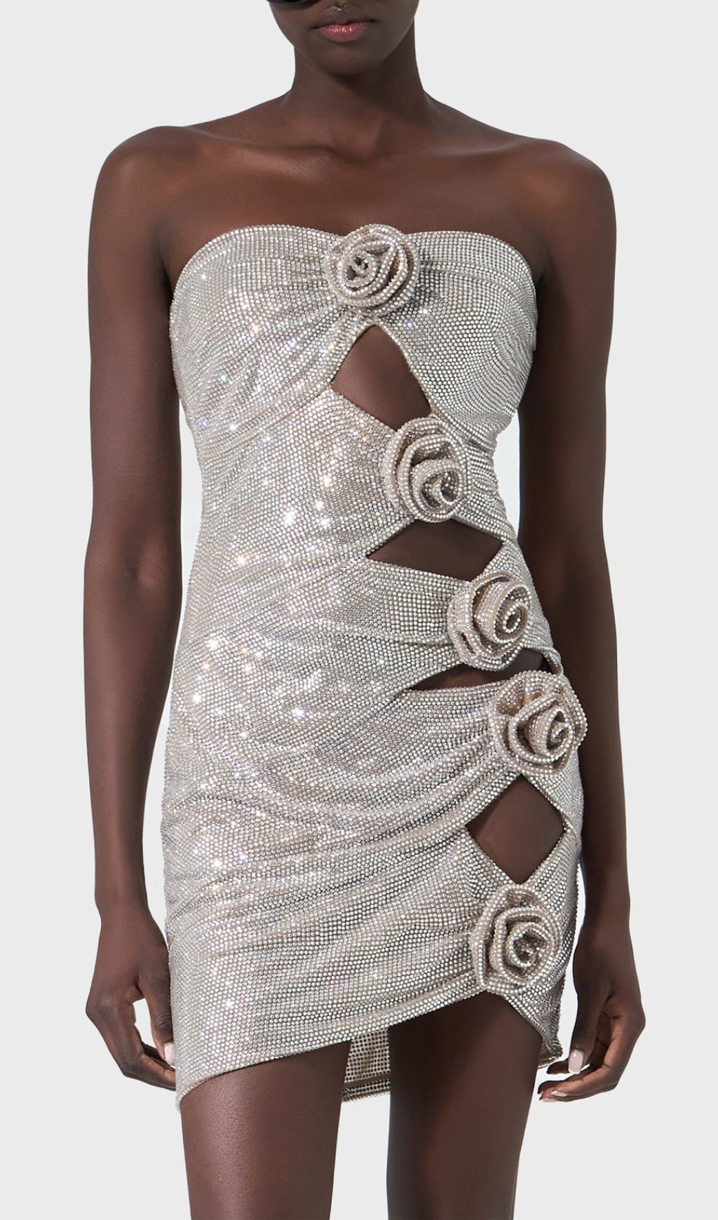 eb3c66f7f6f0cf86864036d1a9a9d071.jpg Fashionslee Women Calida Strapless Flower Cutout Crystal Mini Dress