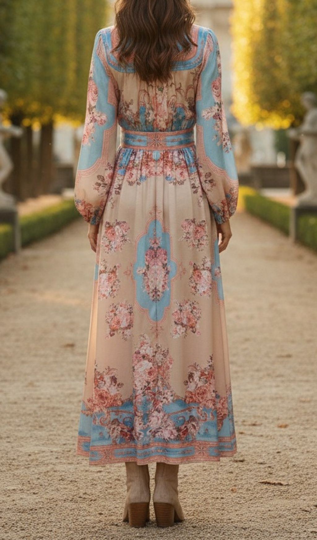 Fashionslee Women Kamillia Blue Floral Long Sleeve Maxi Dress