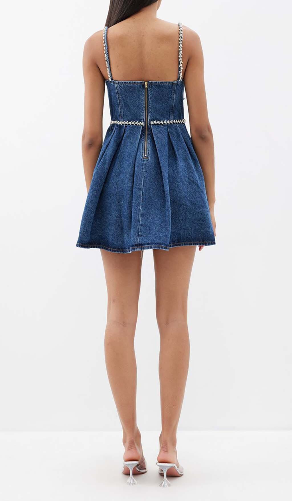 Fashionslee Women Crystal-Embellished Denim Mini Dress In Blue