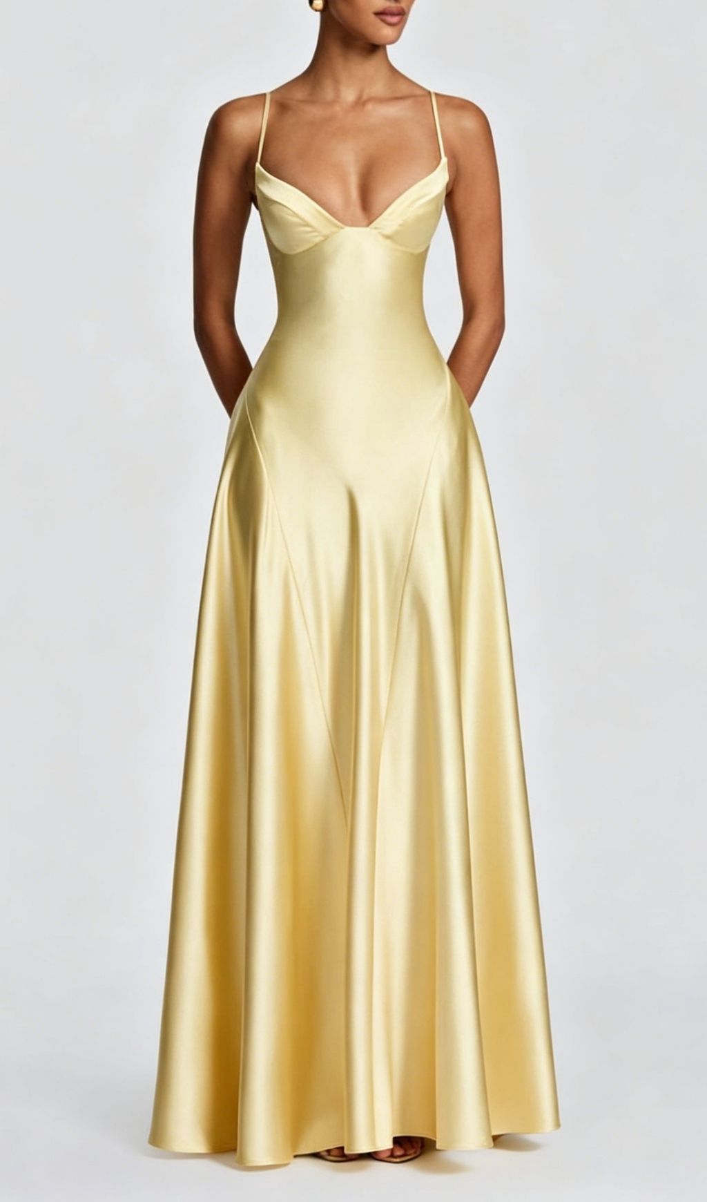 Fashionslee Women Krikor Yellow Strappy Satin Maxi Dress