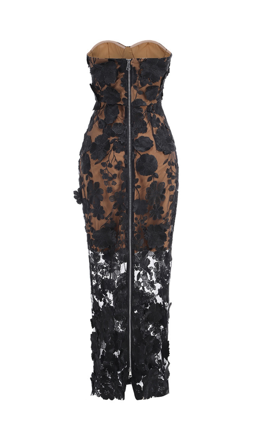 BLACK STRAPLESS FLORAL MAXI DRESS - VIRAL AESTHETIC