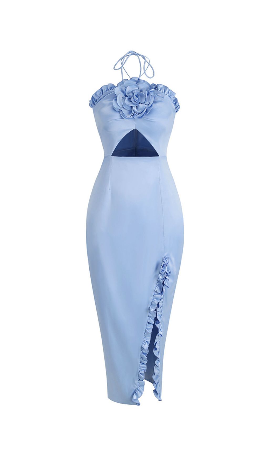 Fashionslee Women Floral Embellished Slit Midi Dress In Blue