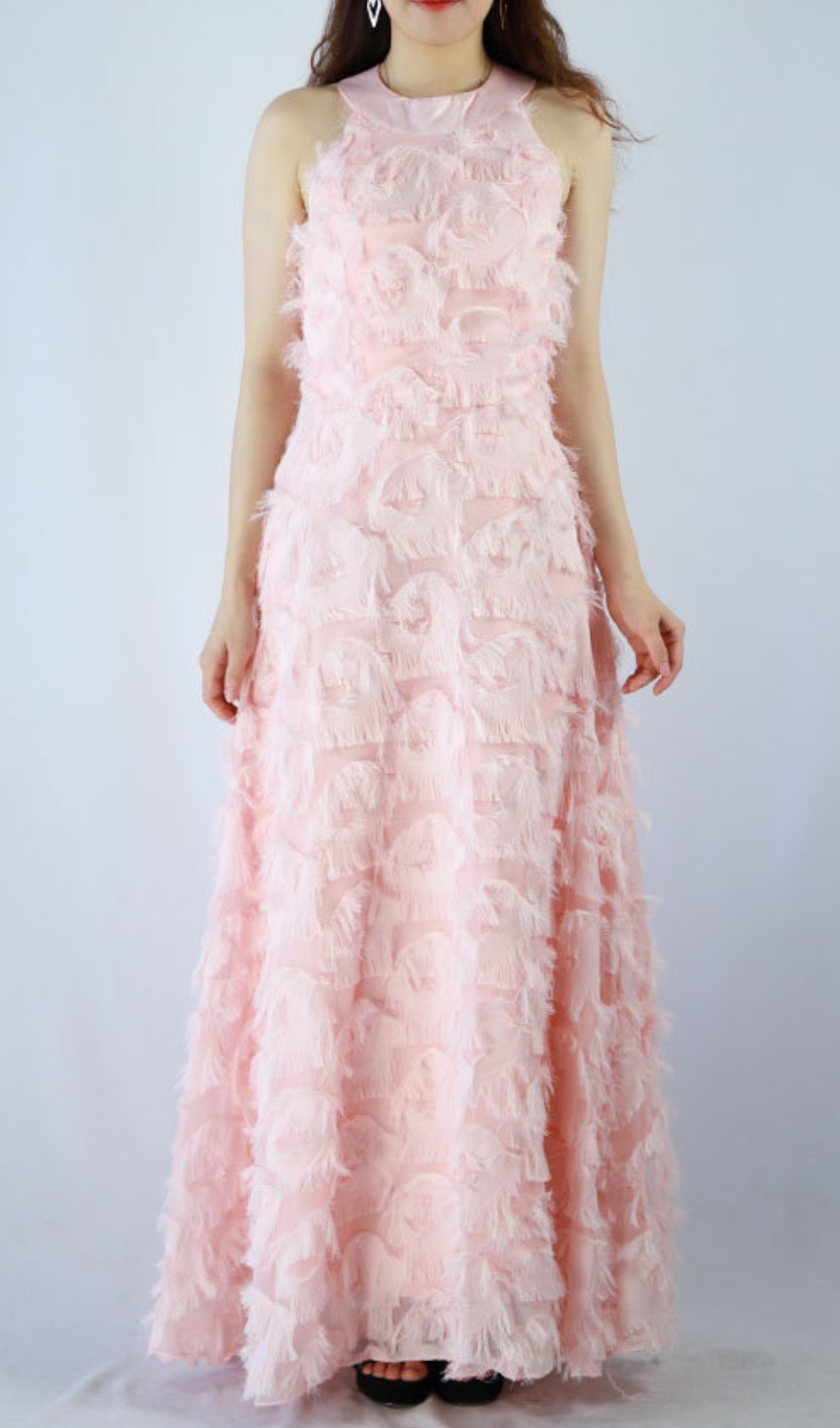 Fashionslee Women Devana Pink Halter Feather Tassel Maxi Dress