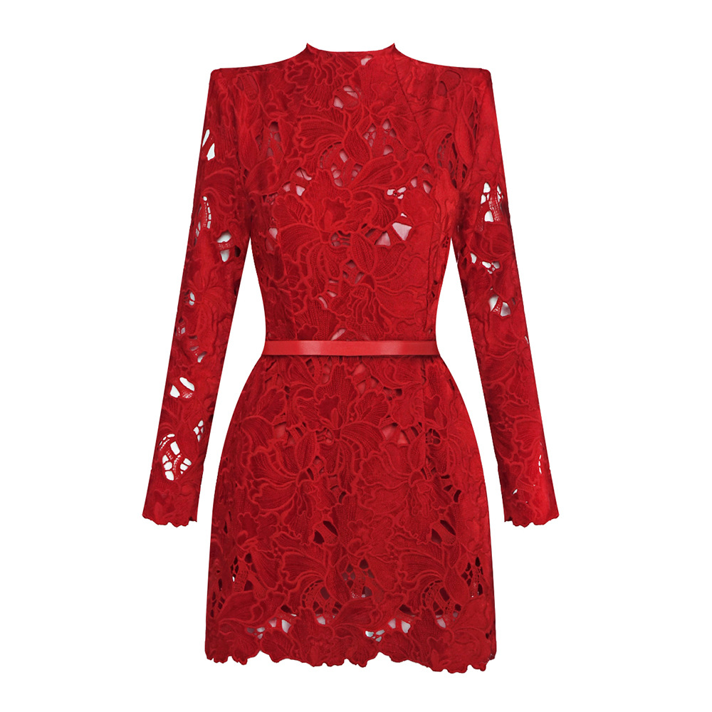 Fashionslee Women Hwita Long Sleeve Cutout Embroidered Mini Dress