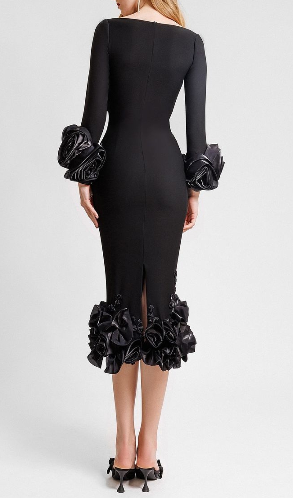 Fashionslee Women Catlin Black Flower Bandage Midi Dress