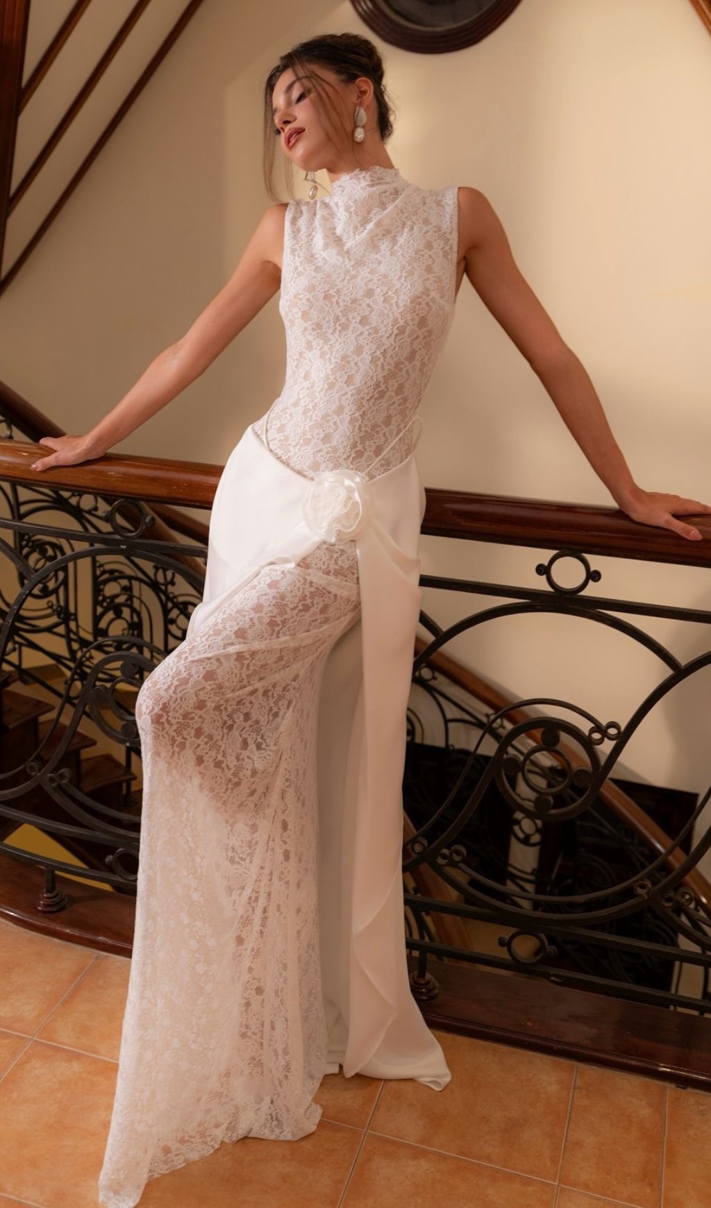 Fashionslee Women Jazmín White Lace Flower Maxi Dress